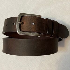 Full Grain Leather Mens Brown Belt With Antique Nickel Color Buckle - Size 36